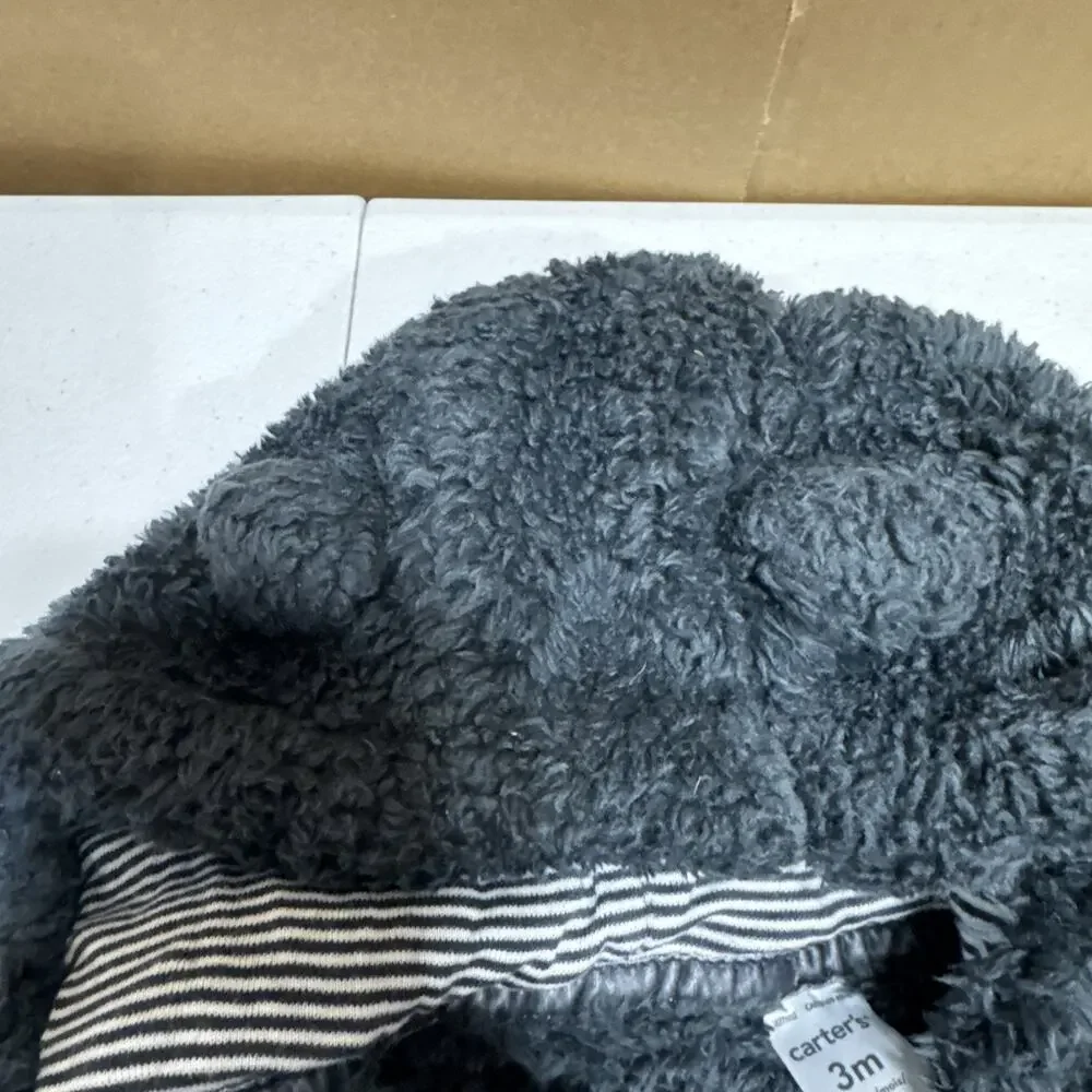 Carters 3M Gray Sherpa Hooded Teddy Coverall Footie Bear Ears Outdoor Casual